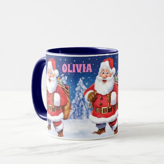 Aangepaste naam kerstkoffie-mok, Jolly Santas. Mok (Voorkant links)
