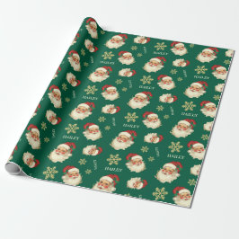 Aangepaste naam Kerstman gezicht Kerstmis Groene C Cadeaupapier
