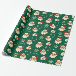 Aangepaste naam Kerstman gezicht Kerstmis Groene C Cadeaupapier