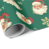 Aangepaste naam Kerstman gezicht Kerstmis Groene C Cadeaupapier (Rol Hoek)