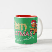 Aangepaste naam kerstman van peperkoek vrolijk ker tweekleurige koffiemok (Voorkant rechts)
