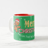 Aangepaste naam kerstman van peperkoek vrolijk ker tweekleurige koffiemok (Voorkant links)