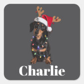 Aangepaste naam Kerstmis Dachshund Honden Verlicht Vierkante Sticker (Voorkant)
