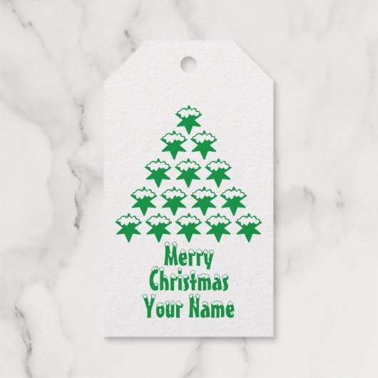 Aangepaste naam, Kerstmis Groene Sneeuw Sterren Bo Cadeaulabels (Achterkant)