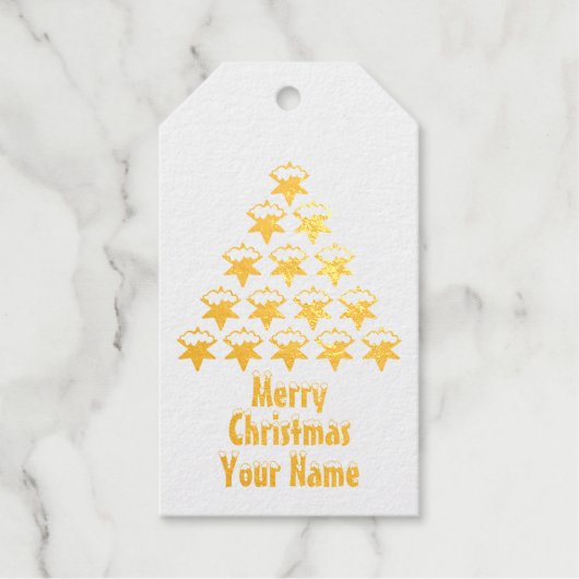 Aangepaste naam, Kerstmis Groene Sneeuw Sterren Bo Cadeaulabels (Voorkant)