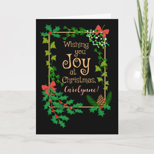 Aangepaste Naam Kerstmis Joy Holly en Mistletoe Kaart (Voorkant)