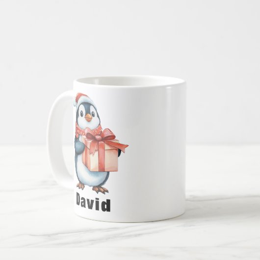 Aangepaste Naam Kerstmis Pinguïn Gift Koffiemok (Voorkant links)