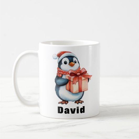 Aangepaste Naam Kerstmis Pinguïn Gift Koffiemok (Links)