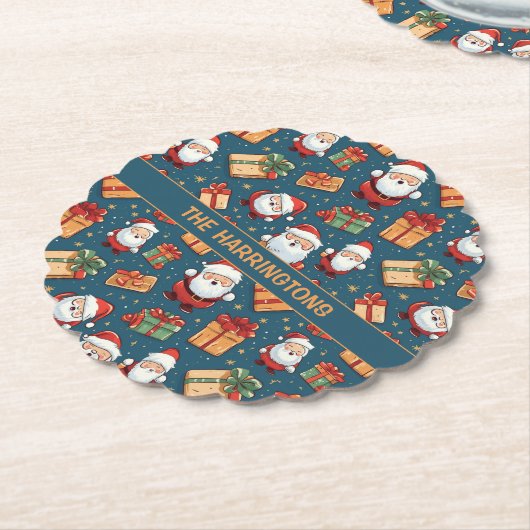 Aangepaste naam Kerstmis Santa Kartonnen Onderzetters (Gekanteld)