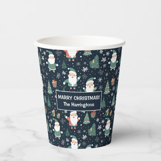 Aangepaste naam Kerstmis Santa Papieren Bekers (Voorkant)