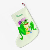 Aangepaste Naam Kerstmis Stocking met Happy Frog Kleine Kerstsok (Achterkant (Hangend))