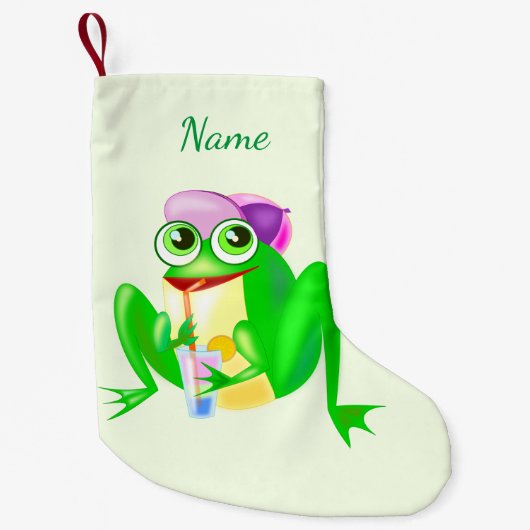 Aangepaste Naam Kerstmis Stocking met Happy Frog Kleine Kerstsok (Voorkant)