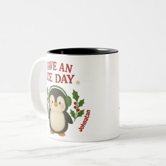 Aangepaste naam Kerstpinguïn Mok Heb een ijsdag (Voorkant links)