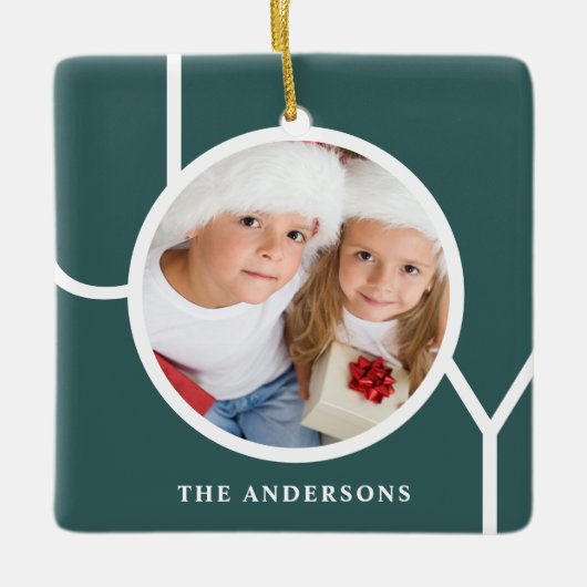 Aangepaste Naam Kerstvakantie Foto Groen Keramisch Ornament (Voorkant)