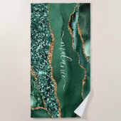 Aangepaste naam keukenhanddoek Agate Green Glitter Strandlaken (Voorkant)