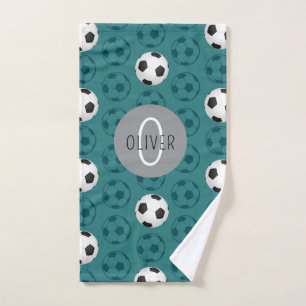 Aangepaste naam kids voetbal blauw handdoek