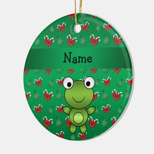 Aangepaste naam kikkergroene snoepbogen keramisch ornament (Links)