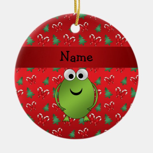 Aangepaste naam kikkerrode snoepbomen keramisch ornament (Voorkant)