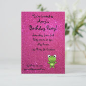 Aangepaste naam kikkerroze glitter kaart (Staand voorkant)