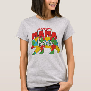 Aangepaste naam kind Mama Beer Autisme Bewustzijn  T-shirt