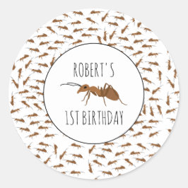 Aangepaste naam kind op jaardag in ants Patroon Ronde Sticker