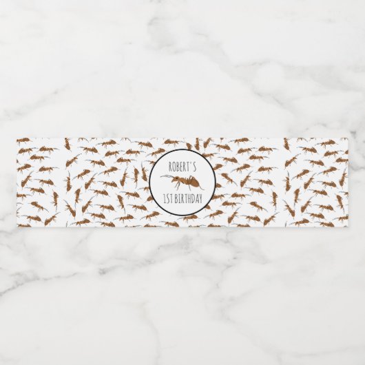 Aangepaste naam kind op jaardag in ants Patroon Waterfles Etiket (Enkel label)