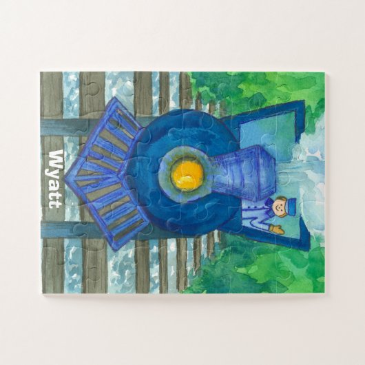 Aangepaste naam Kinder blauwe stamtrein Legpuzzel (Horizontaal)