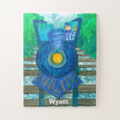 Aangepaste naam Kinder blauwe stamtrein Legpuzzel (Verticaal)