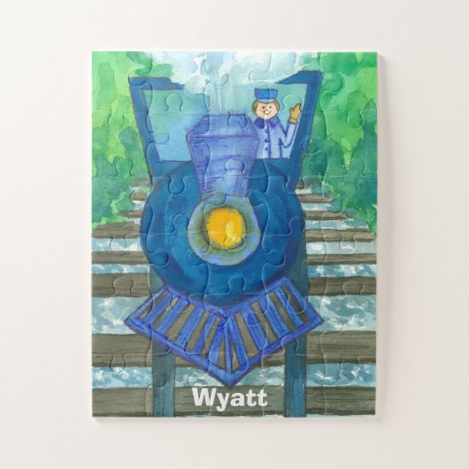 Aangepaste naam Kinder blauwe stamtrein Legpuzzel (Verticaal)
