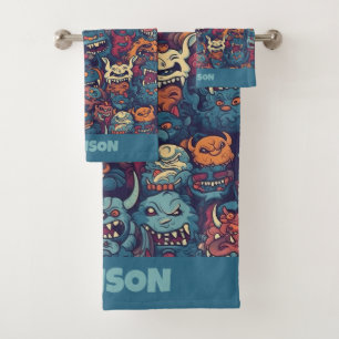 Aangepaste naam Kinderen Monster Pattern Bad Handdoek