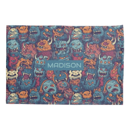 Aangepaste naam Kinderen Monster Pattern Kussensloop (Achterkant)