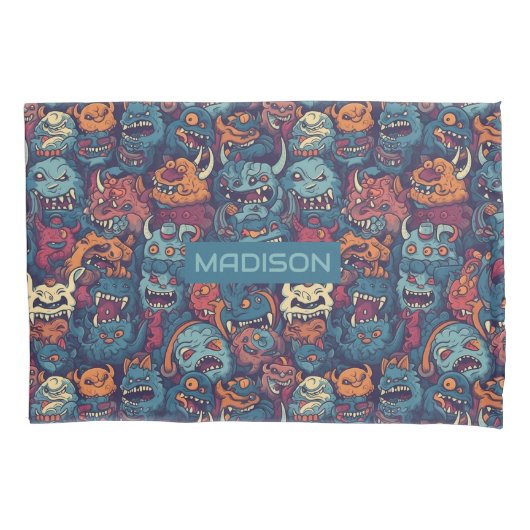 Aangepaste naam Kinderen Monster Pattern Kussensloop (Voorkant)