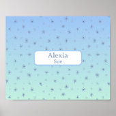 Aangepaste naam kinderkamer decor blauwe bloemen poster (Voorkant)