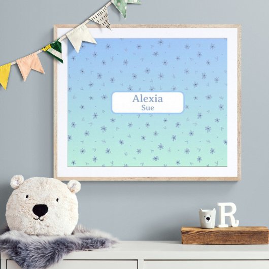 Aangepaste naam kinderslaapkamer decor blauwe bloe poster