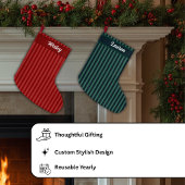 Aangepaste naam - Klasse nostalgische gestreepte Grote Kerstsok