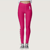 Aangepaste naam Klassieke framboos roze witte mono Leggings (Voorkant)