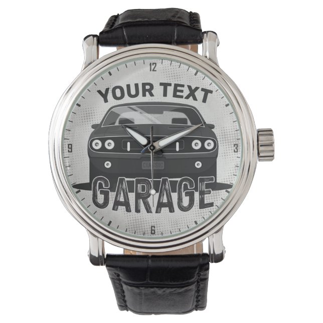 Aangepaste naam Klassieke muskus Auto Garage Retro Horloge (Voorkant)