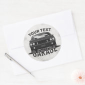 Aangepaste naam Klassieke muskus Auto Garage Retro Ronde Sticker (Envelop)