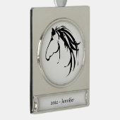 Aangepaste naam: Klassieke paardenkop Logo zwart Verzilverd Banner Ornament (Rechts)