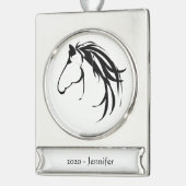 Aangepaste naam: Klassieke paardenkop Logo zwart Verzilverd Banner Ornament (Links)