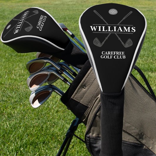 Aangepaste naam klassieke stijl zwart golfheadcover