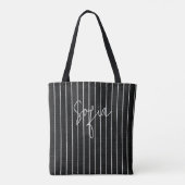 Aangepaste naam Klassieke zwart-wit pinstripe Tote Bag (Achterkant)