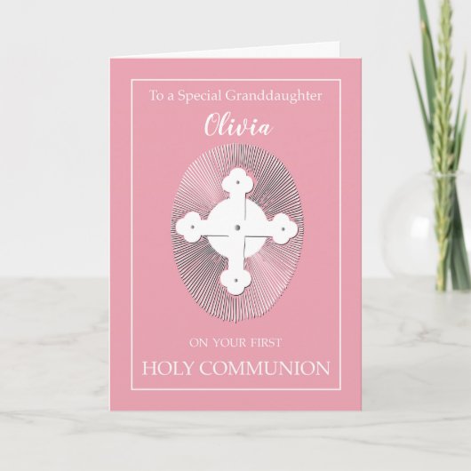 Aangepaste naam kleindochter Communie Roze m/ Krui Kaart (Voorkant)
