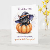 Aangepaste Naam Kleindochter Halloween Schattigee  Kaart (Gele Bloem)
