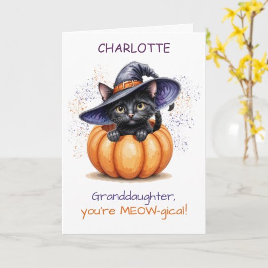 Aangepaste Naam Kleindochter Halloween Schattigee  Kaart (Gele Bloem)