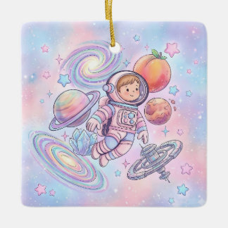 Aangepaste Naam Kleine Astronaut Jongen Ruimte Ste Keramisch Ornament