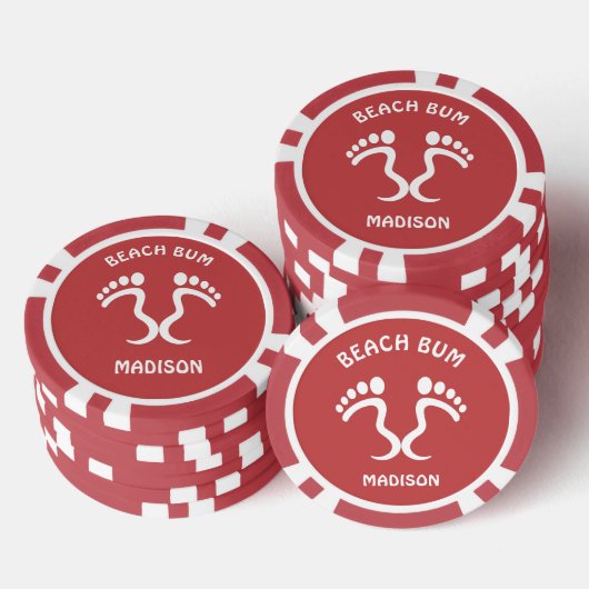 Aangepaste naam & kleur Beach Bum Poker Chips (Opstapeling)