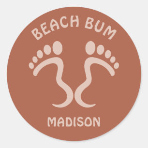 Aangepaste naam & kleur Beach Bum Ronde Sticker