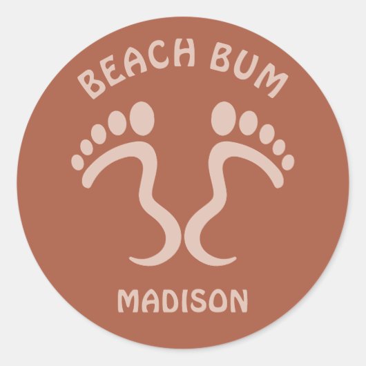 Aangepaste naam & kleur Beach Bum Ronde Sticker (Voorkant)