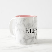 Aangepaste naam/Kleur Elegant White Marble Print Tweekleurige Koffiemok (Voorkant links)
